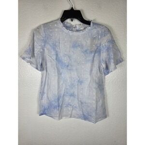Candace Cameron Bure Women Blue Tie Dye Eyelet Open Back Ruffle Top XXS